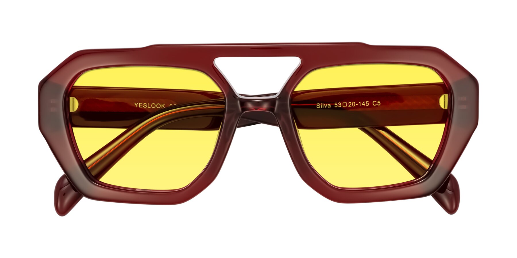 Folded Front of Silva in Wine with Medium Yellow Tinted Lenses