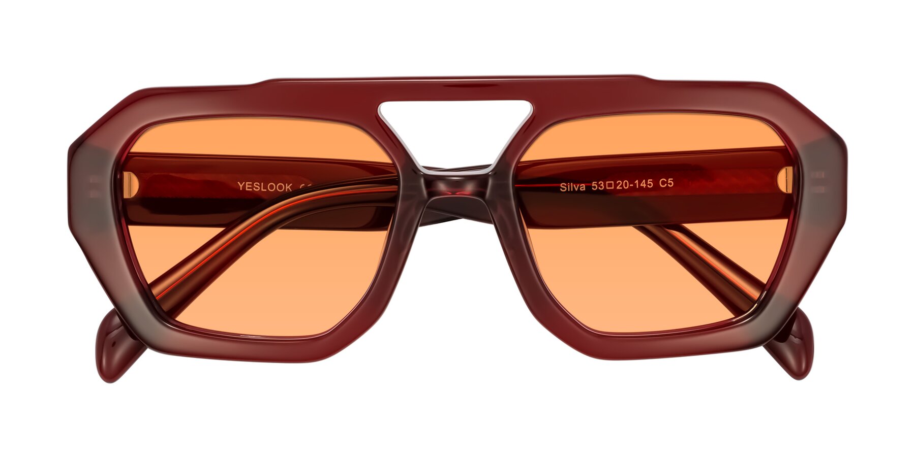 Folded Front of Silva in Wine with Medium Orange Tinted Lenses