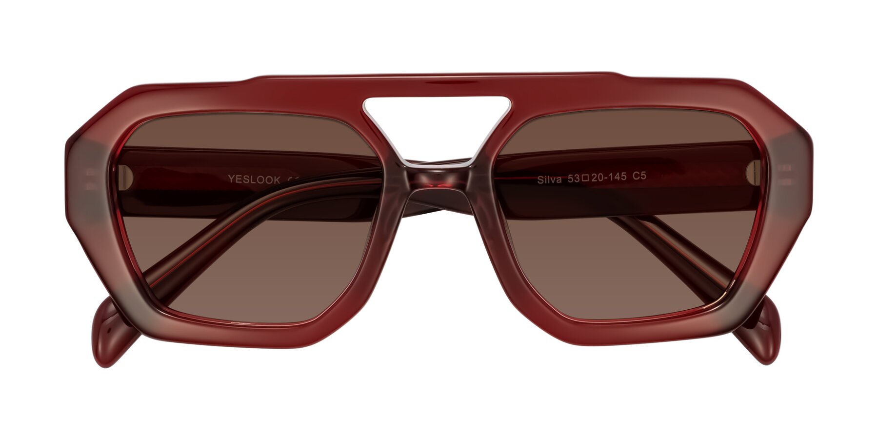Folded Front of Silva in Wine with Brown Tinted Lenses