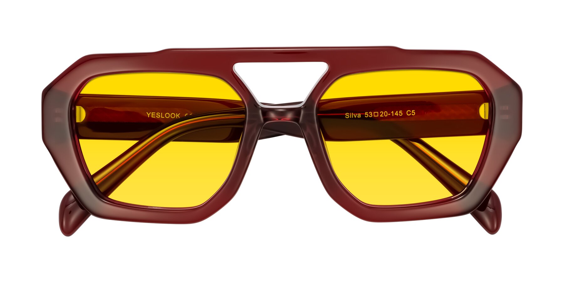 Folded Front of Silva in Wine with Yellow Tinted Lenses