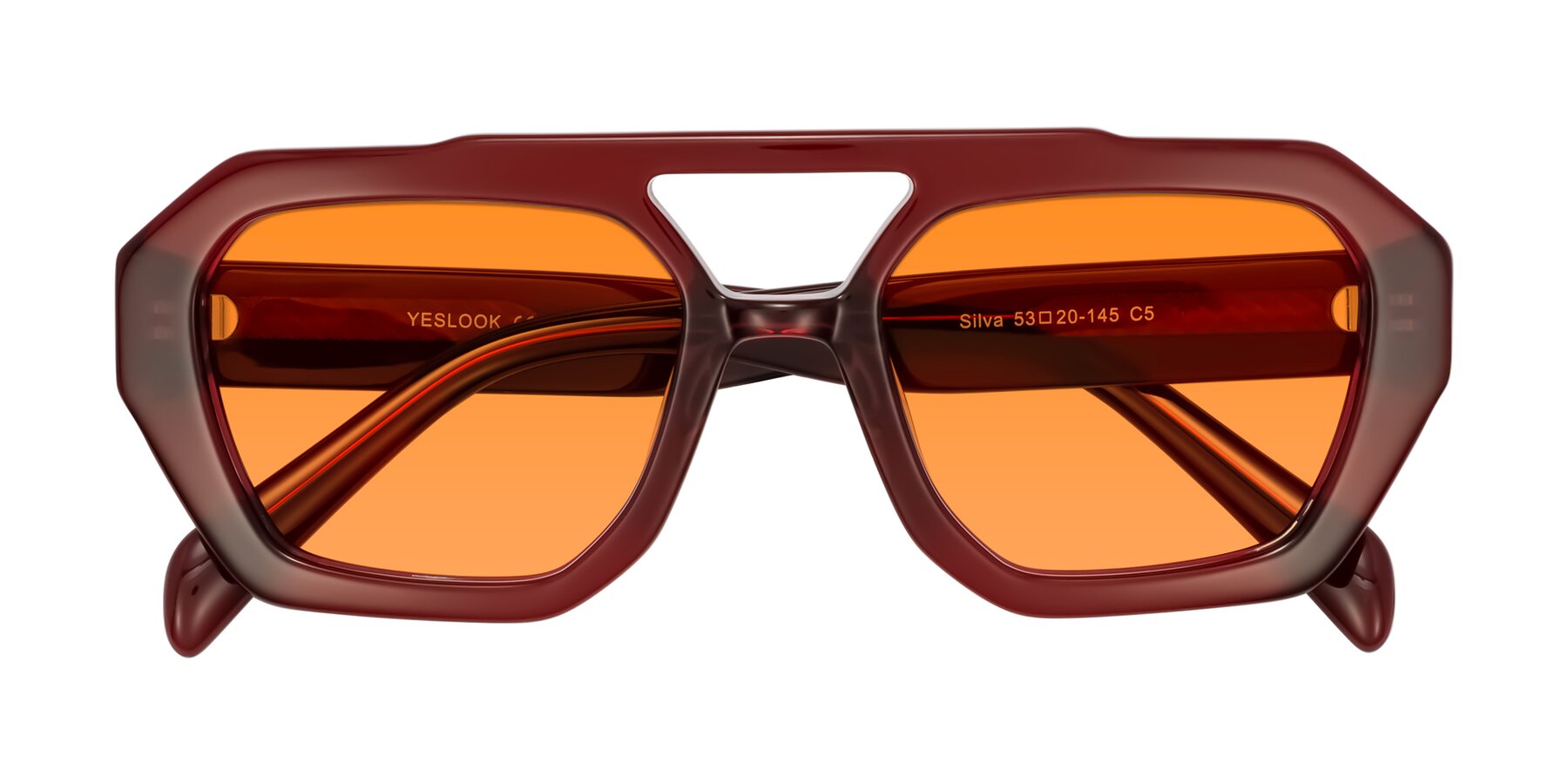 Folded Front of Silva in Wine with Orange Tinted Lenses