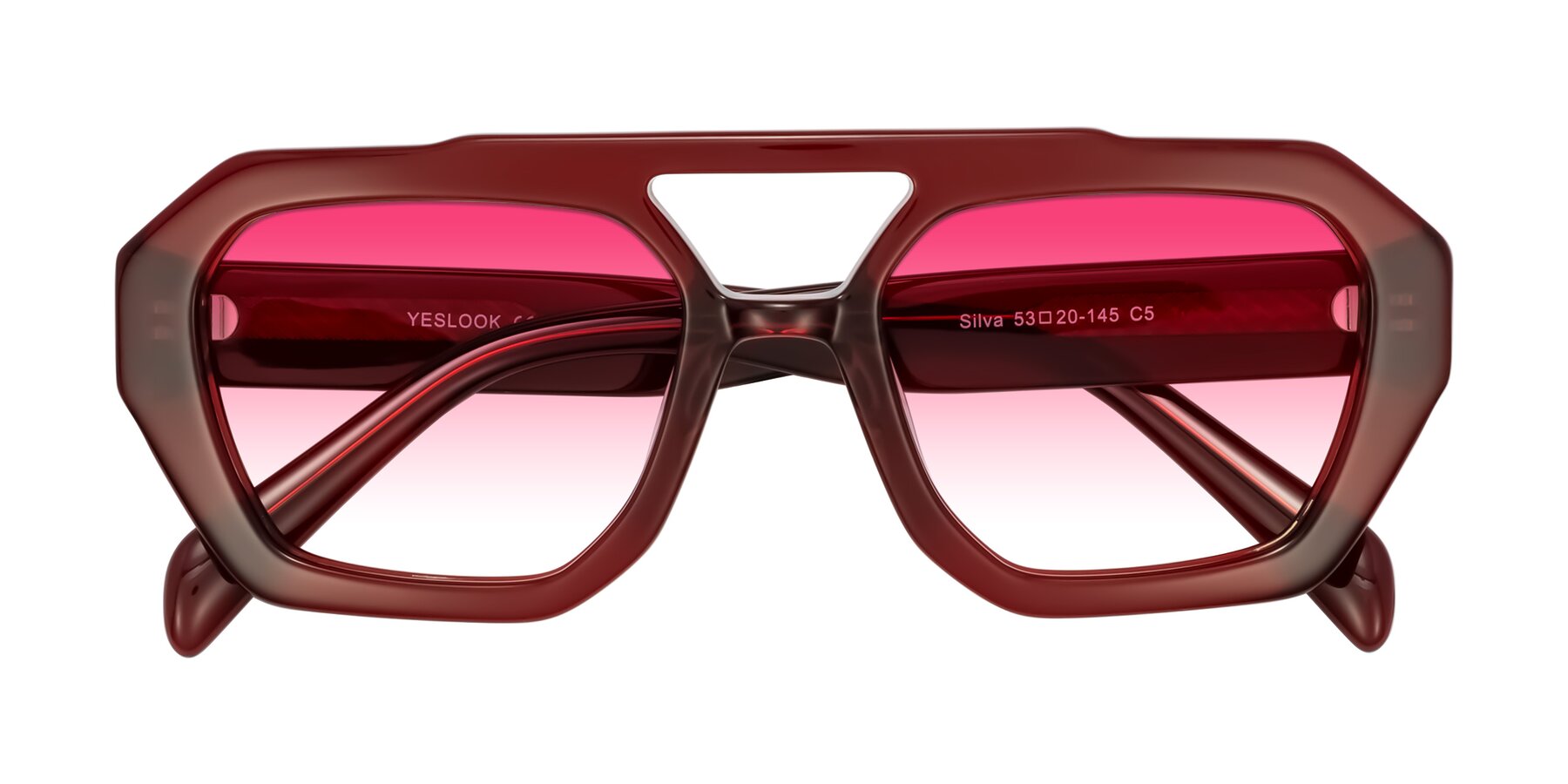 Folded Front of Silva in Wine with Pink Gradient Lenses