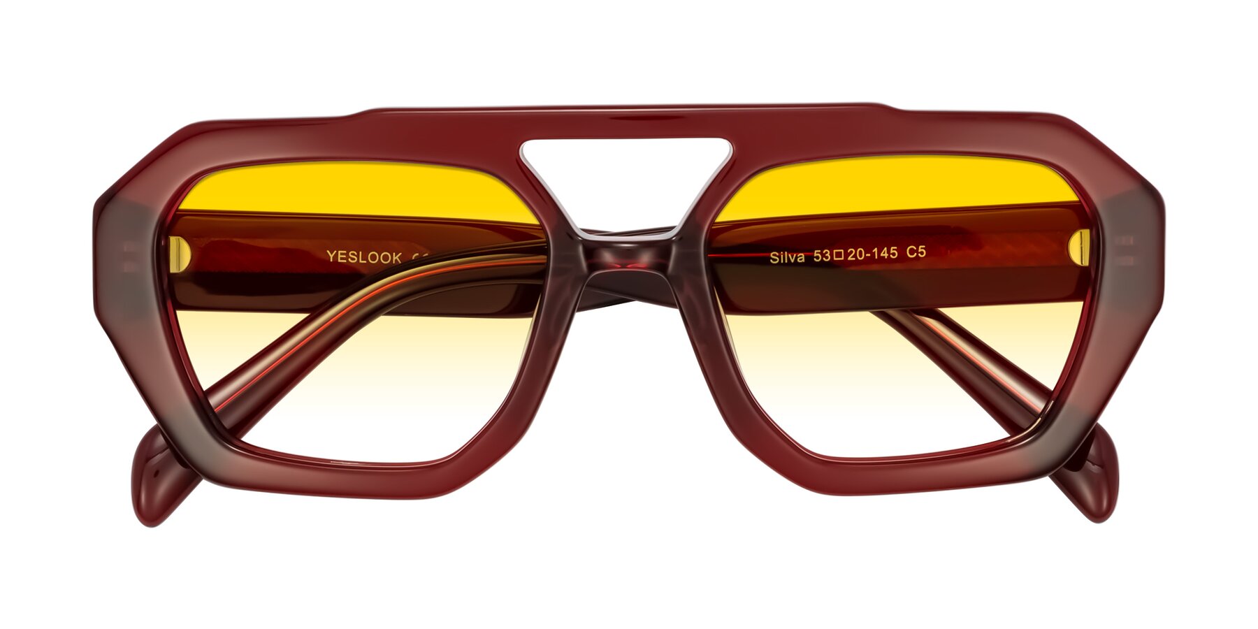 Folded Front of Silva in Wine with Yellow Gradient Lenses