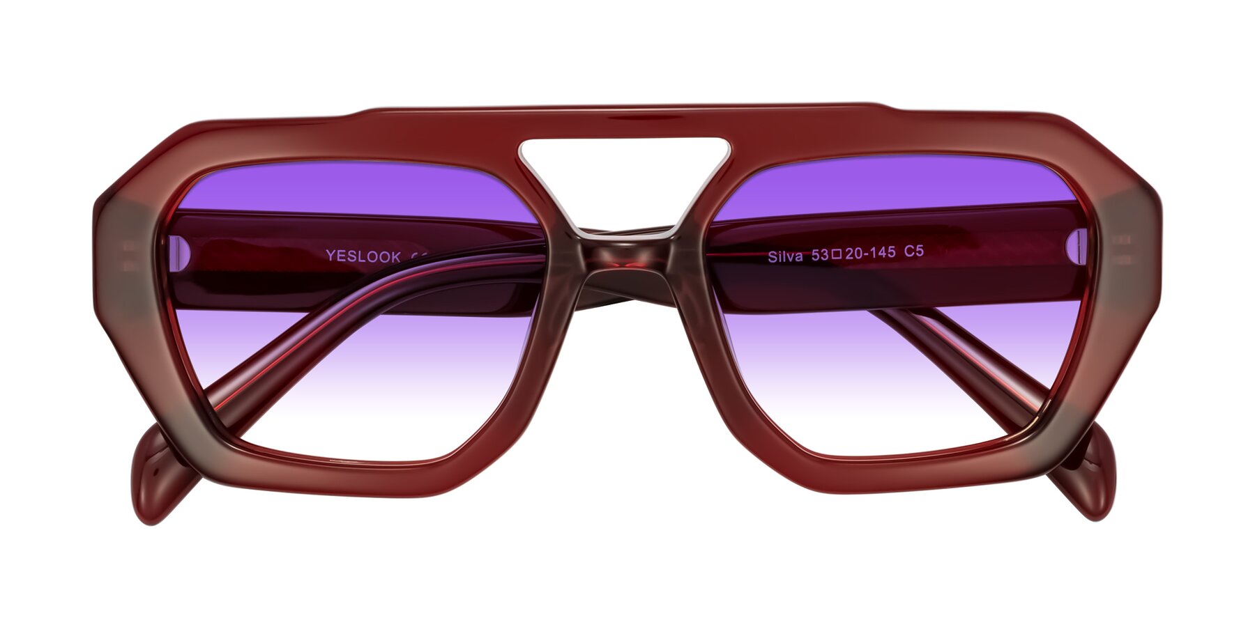 Folded Front of Silva in Wine with Purple Gradient Lenses