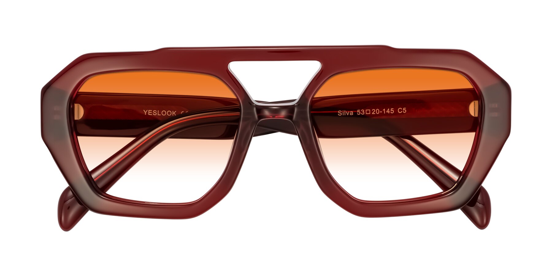 Folded Front of Silva in Wine with Orange Gradient Lenses