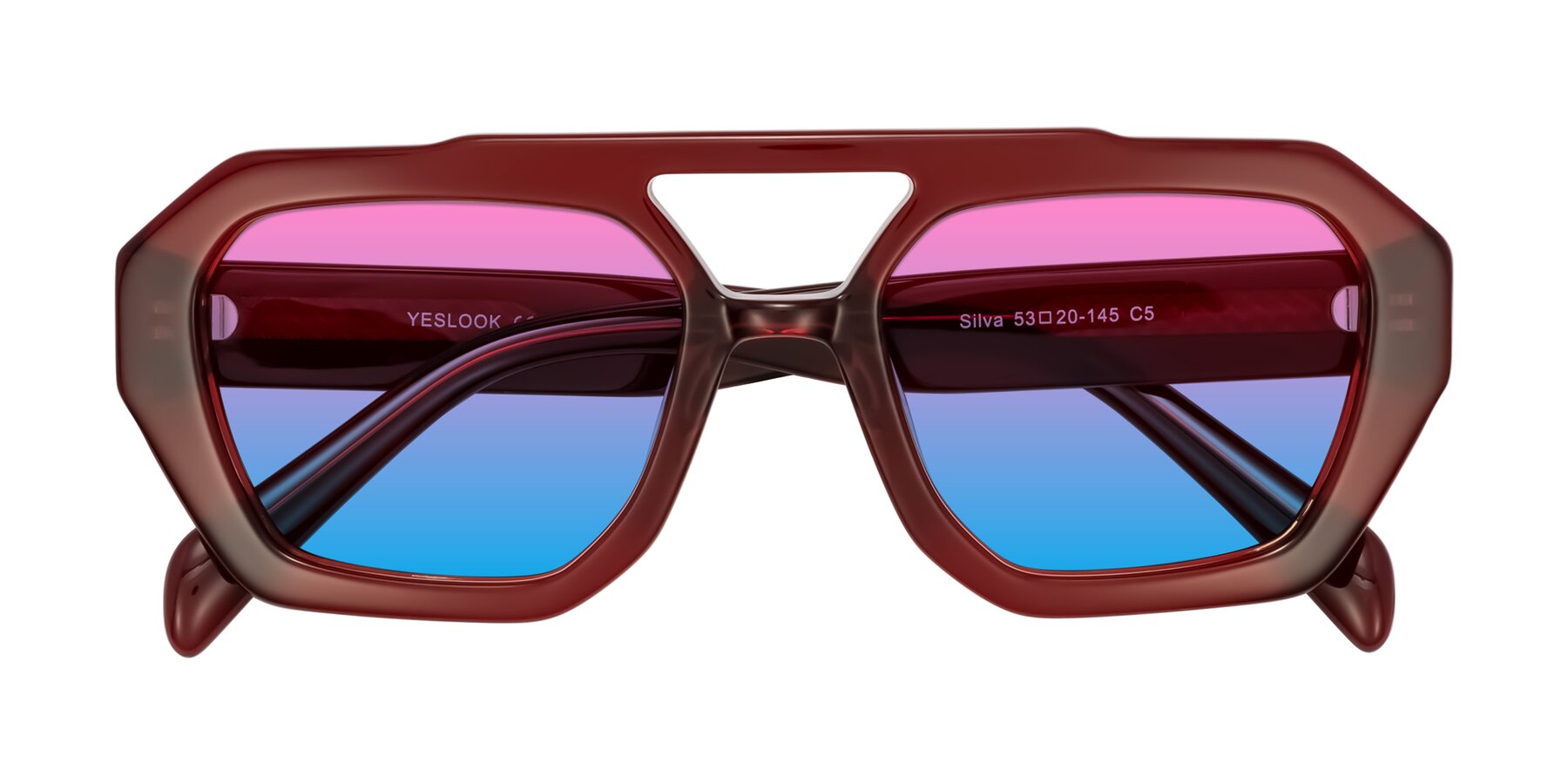 Folded Front of Silva in Wine with Pink / Blue Gradient Lenses