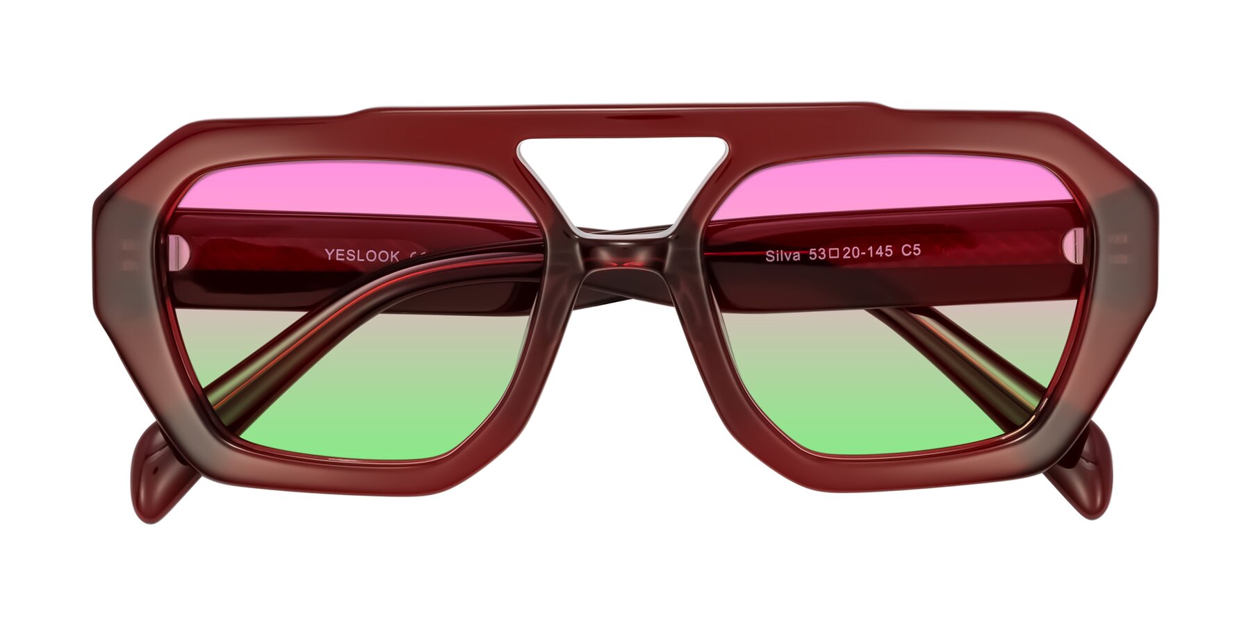 Folded Front of Silva in Wine with Pink / Green Gradient Lenses