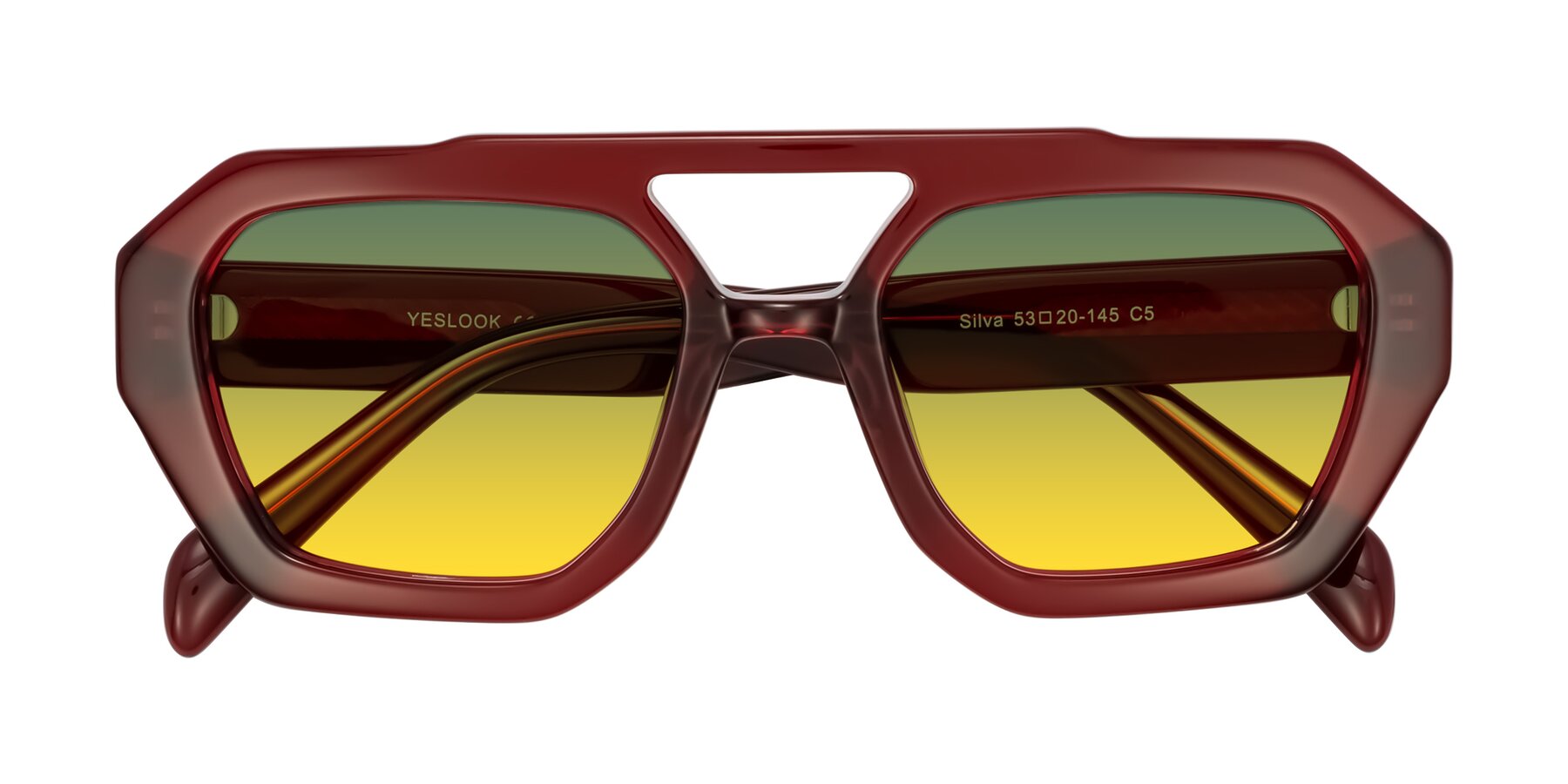 Folded Front of Silva in Wine with Green / Yellow Gradient Lenses