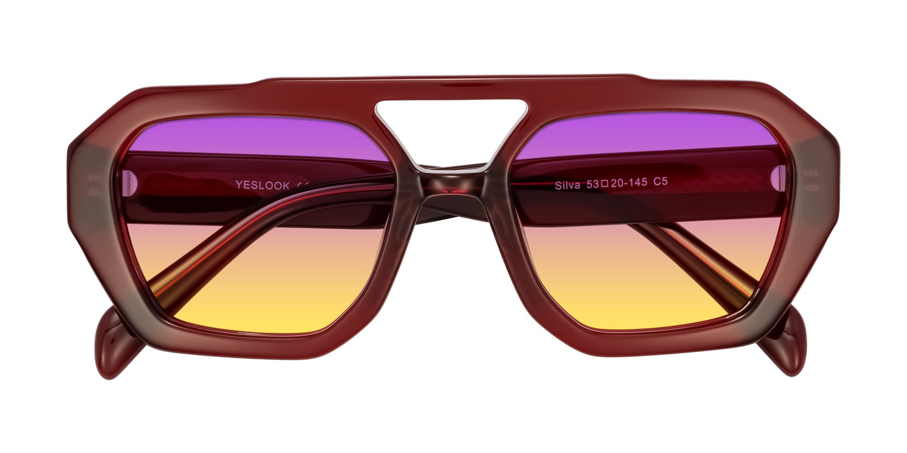 Folded Front of Silva in Wine with Purple / Yellow Gradient Lenses