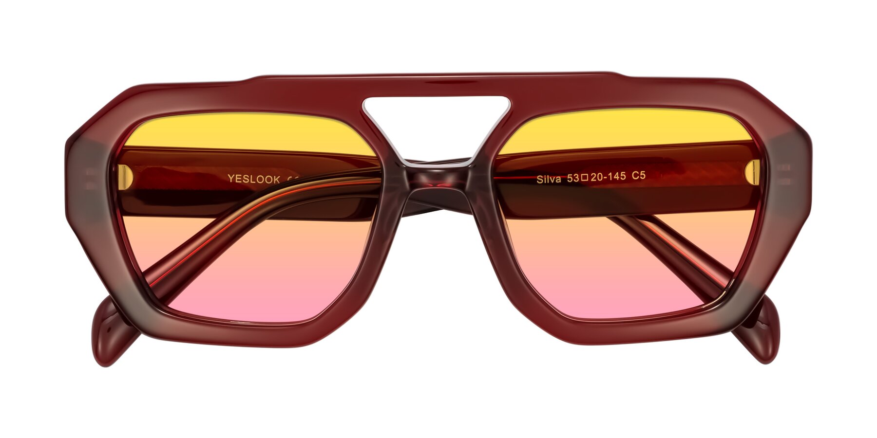 Folded Front of Silva in Wine with Yellow / Pink Gradient Lenses