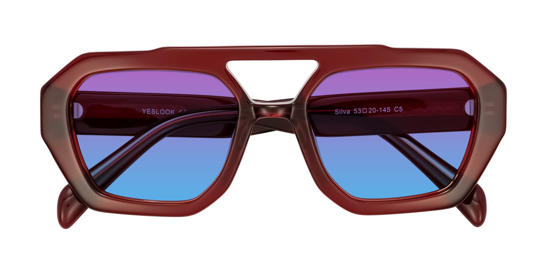 Folded Front of Silva in Wine with Purple / Blue Gradient Lenses