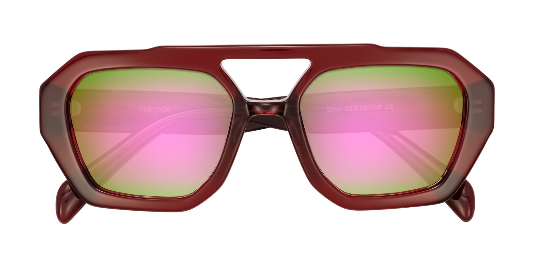 Folded Front of Silva in Wine with Pink Mirrored Lenses