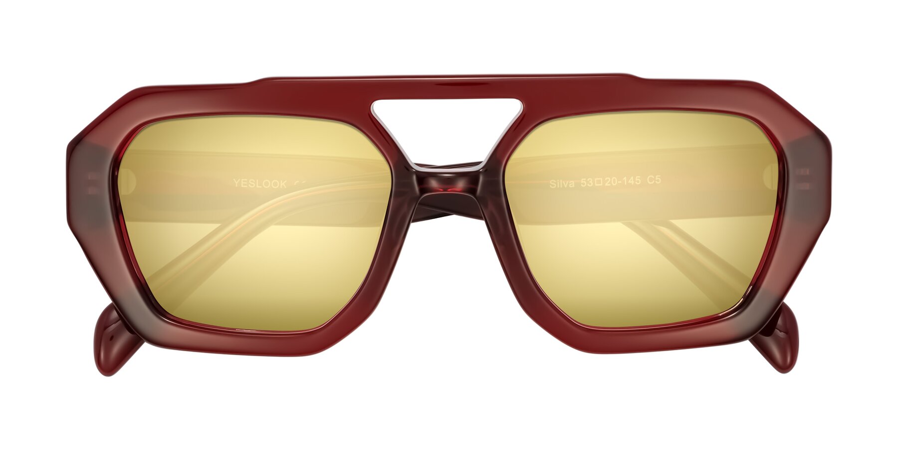 Folded Front of Silva in Wine with Gold Mirrored Lenses