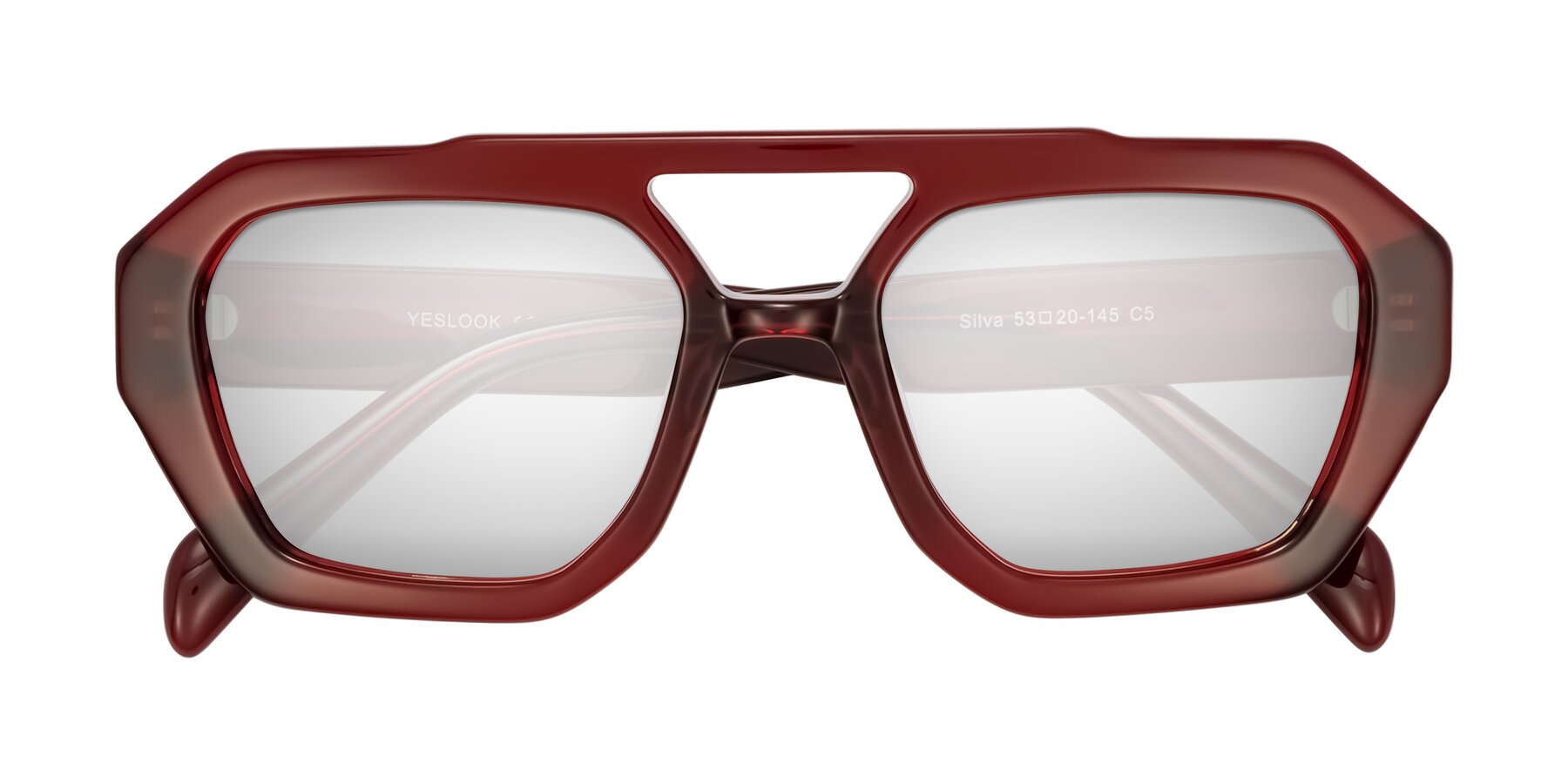 Folded Front of Silva in Wine with Silver Mirrored Lenses
