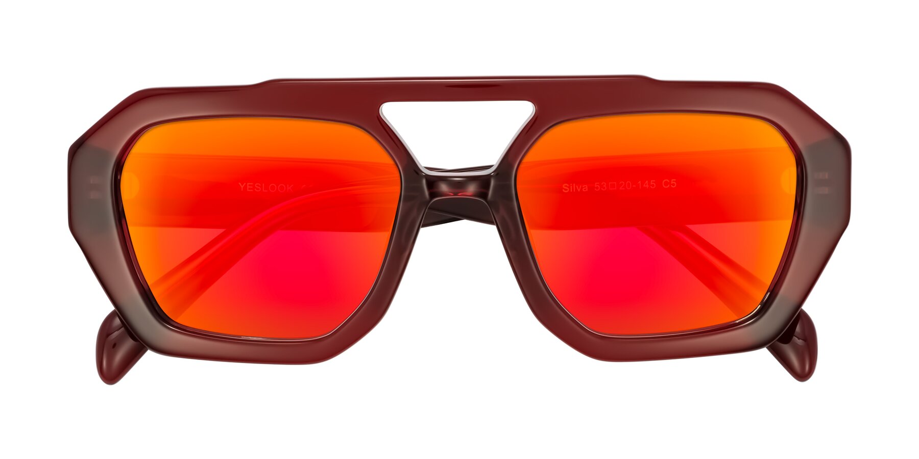 Folded Front of Silva in Wine with Red Gold Mirrored Lenses
