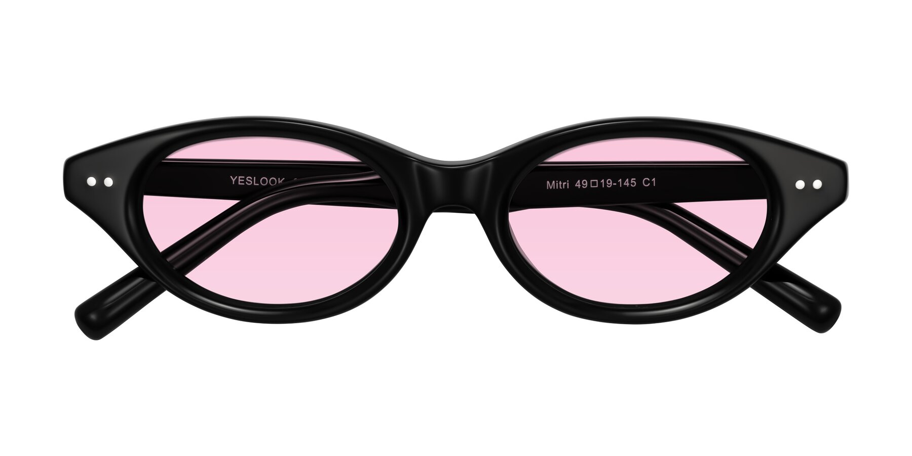 Folded Front of Mitri in Black with Light Pink Tinted Lenses