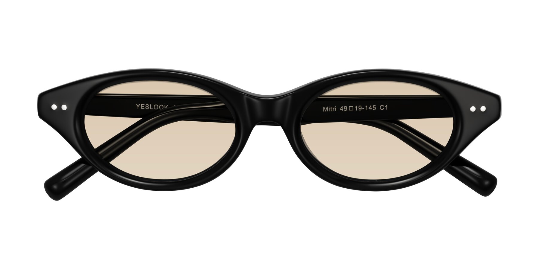 Folded Front of Mitri in Black with Light Brown Tinted Lenses