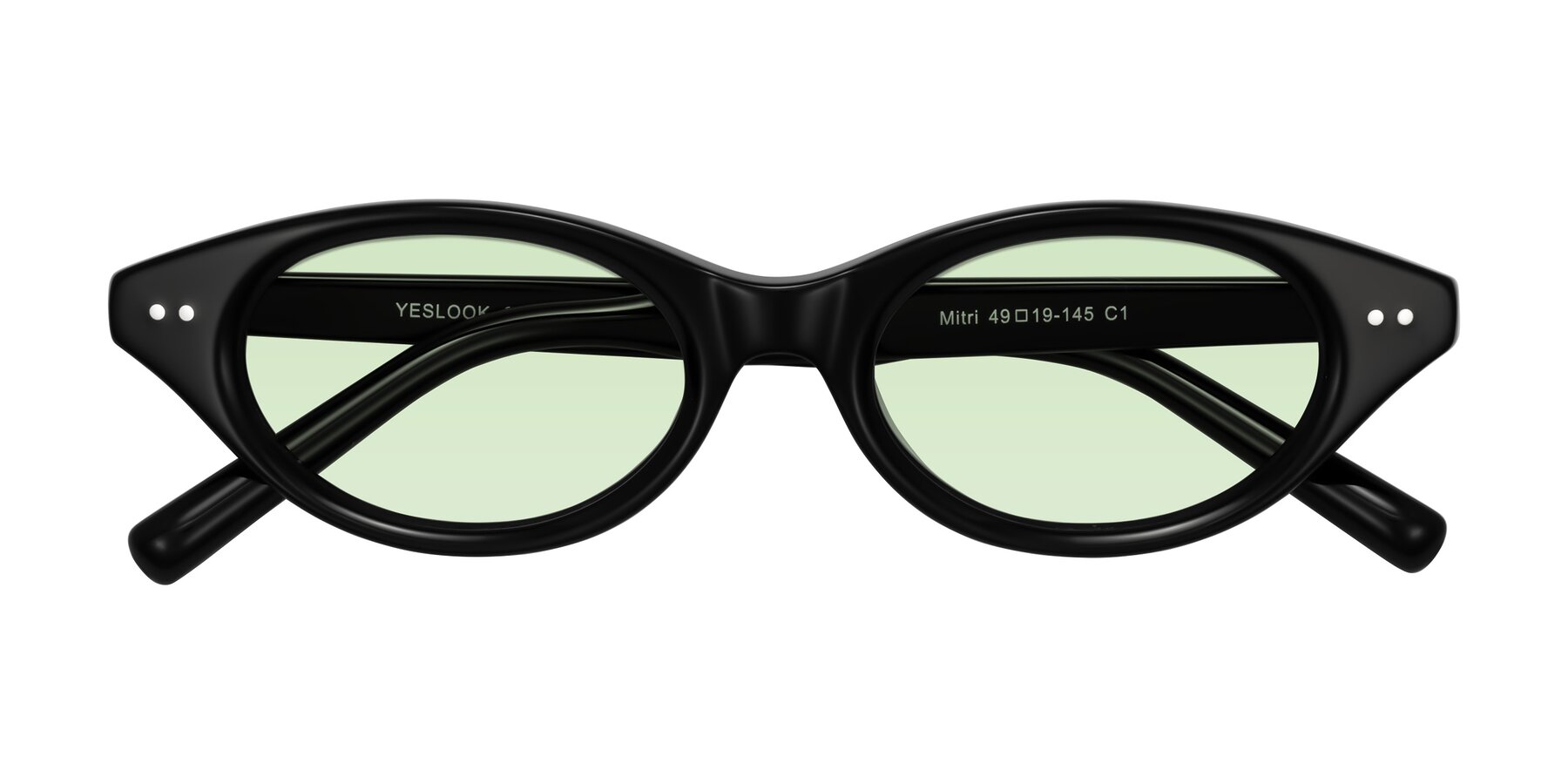 Folded Front of Mitri in Black with Light Green Tinted Lenses