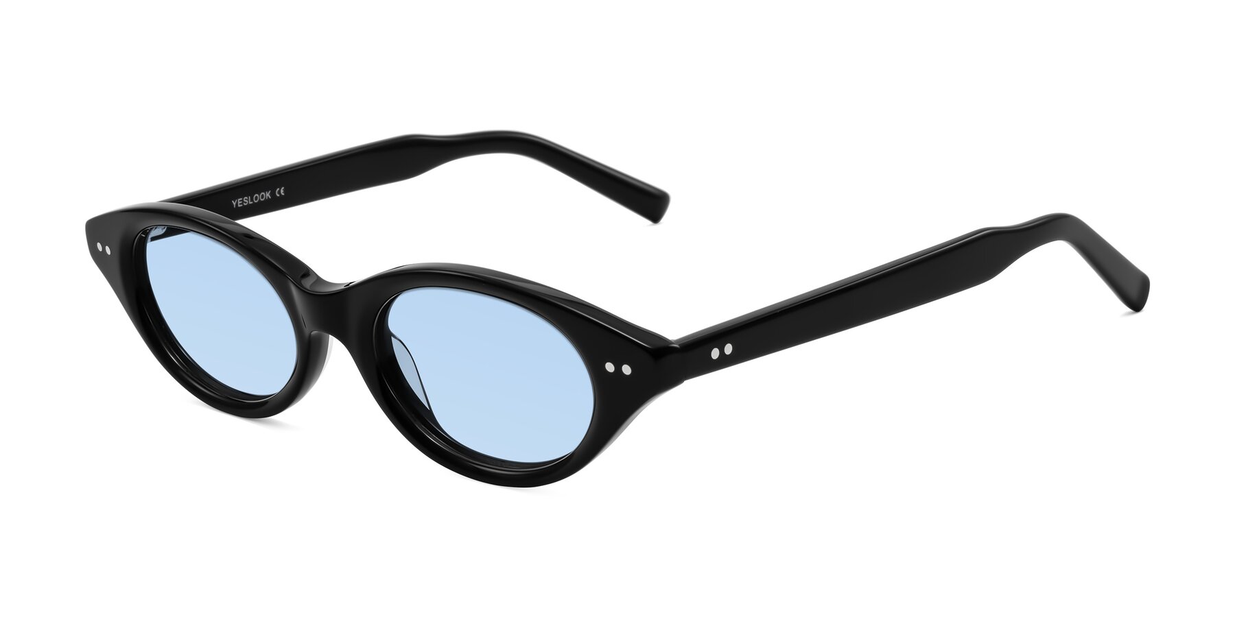 Angle of Mitri in Black with Light Blue Tinted Lenses