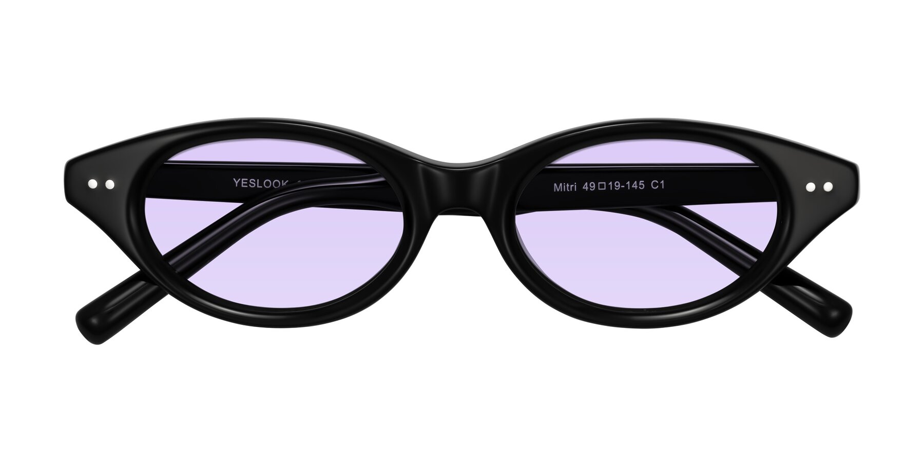 Folded Front of Mitri in Black with Light Purple Tinted Lenses
