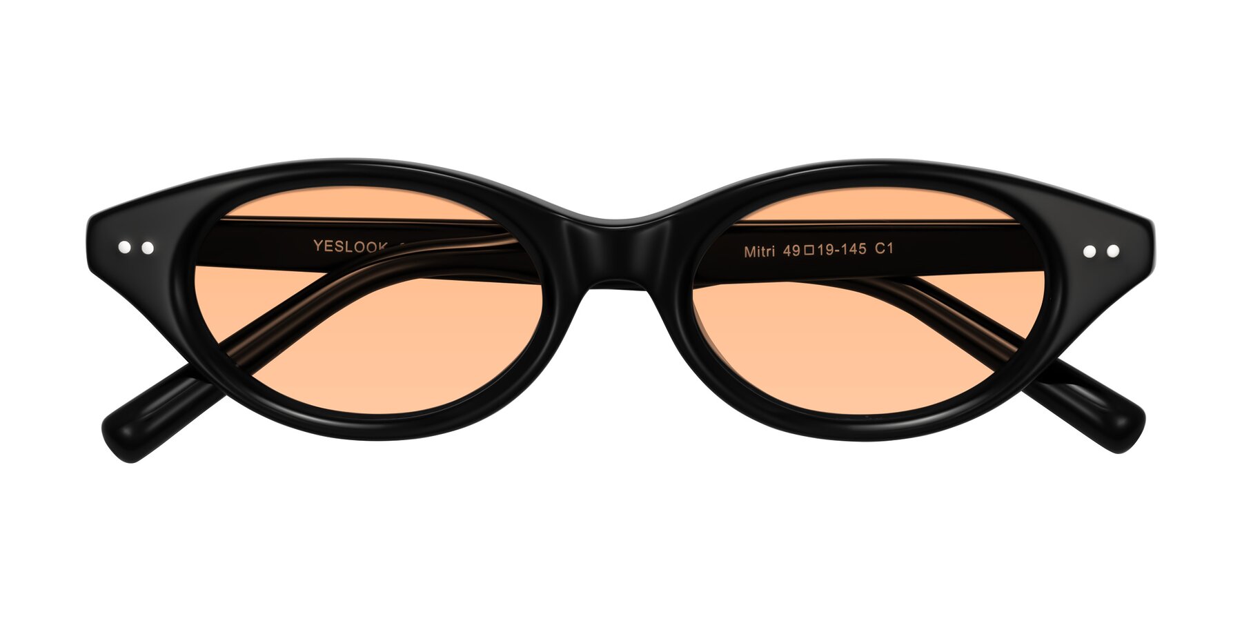 Folded Front of Mitri in Black with Light Orange Tinted Lenses