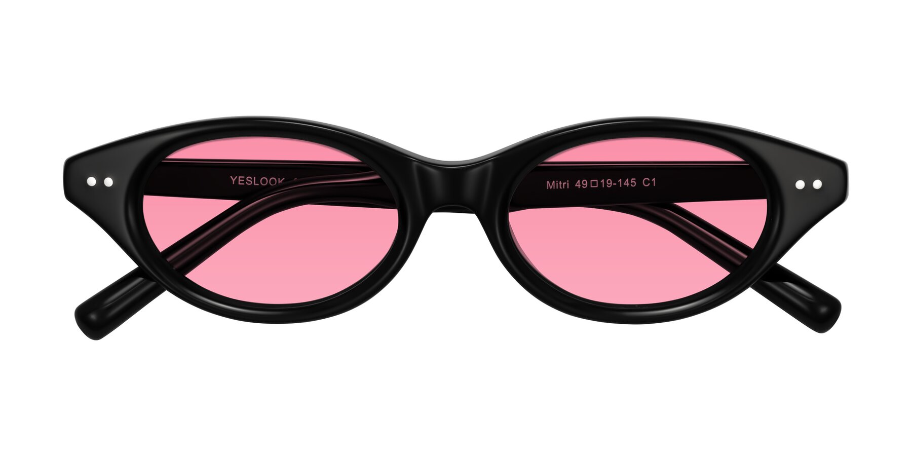 Folded Front of Mitri in Black with Pink Tinted Lenses