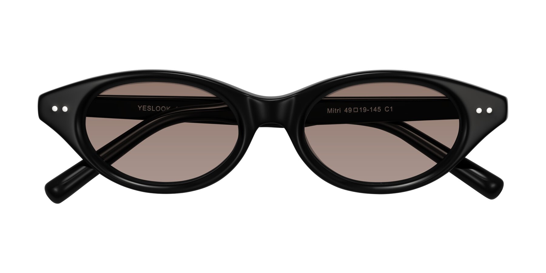 Folded Front of Mitri in Black with Medium Brown Tinted Lenses