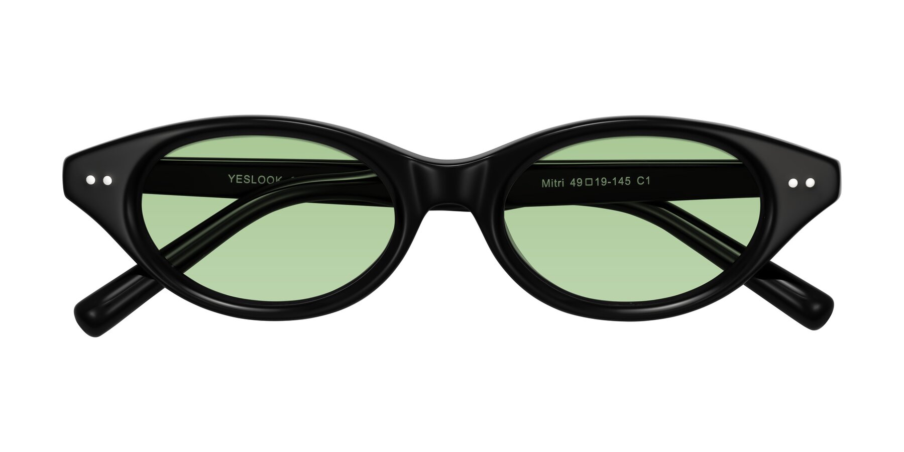 Folded Front of Mitri in Black with Medium Green Tinted Lenses