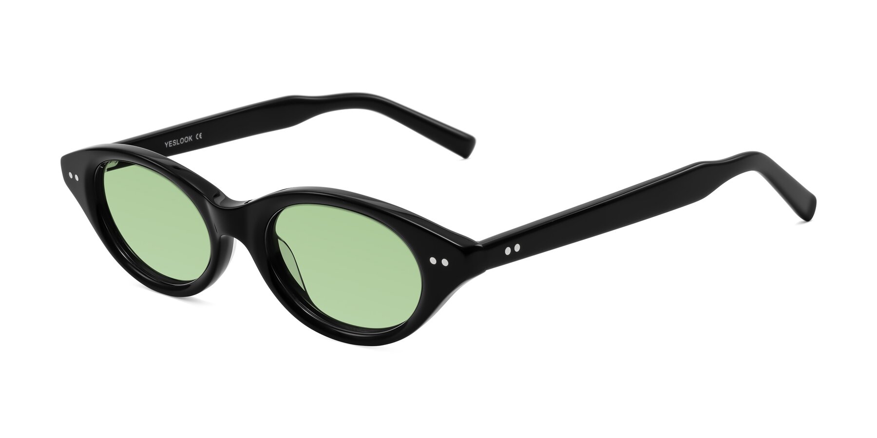Angle of Mitri in Black with Medium Green Tinted Lenses