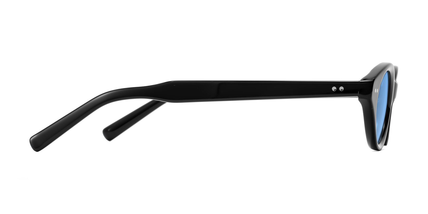 Side of Mitri in Black with Medium Blue Tinted Lenses