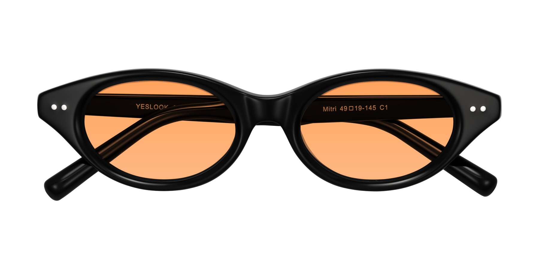 Folded Front of Mitri in Black with Medium Orange Tinted Lenses