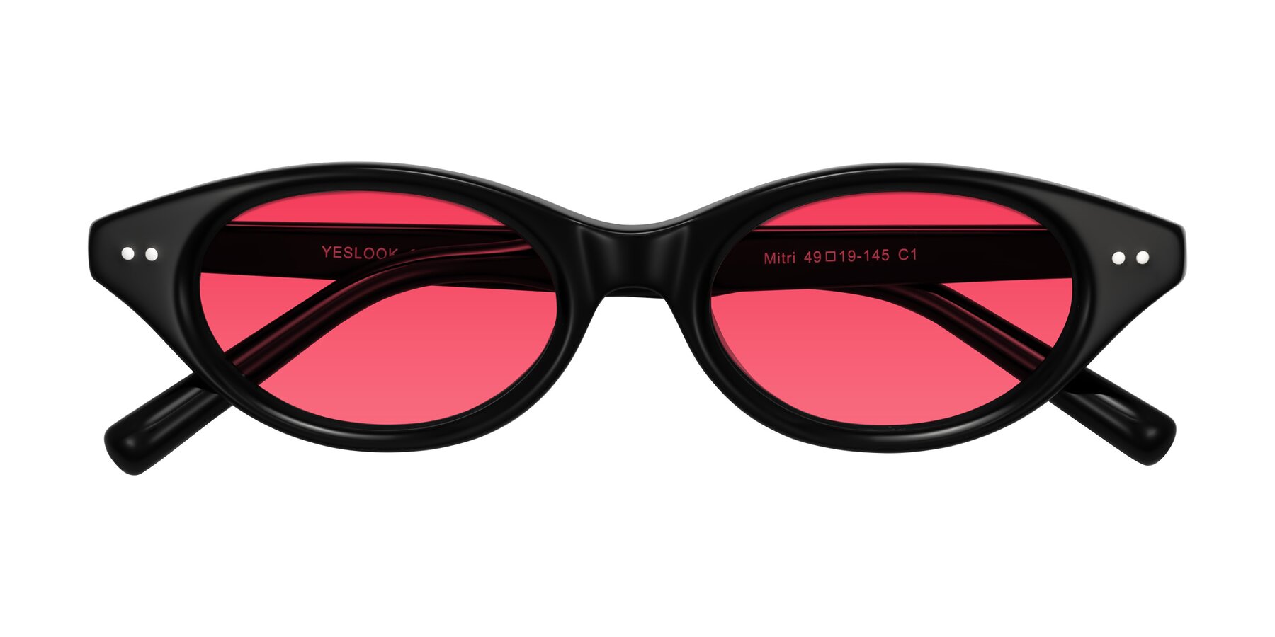 Folded Front of Mitri in Black with Red Tinted Lenses