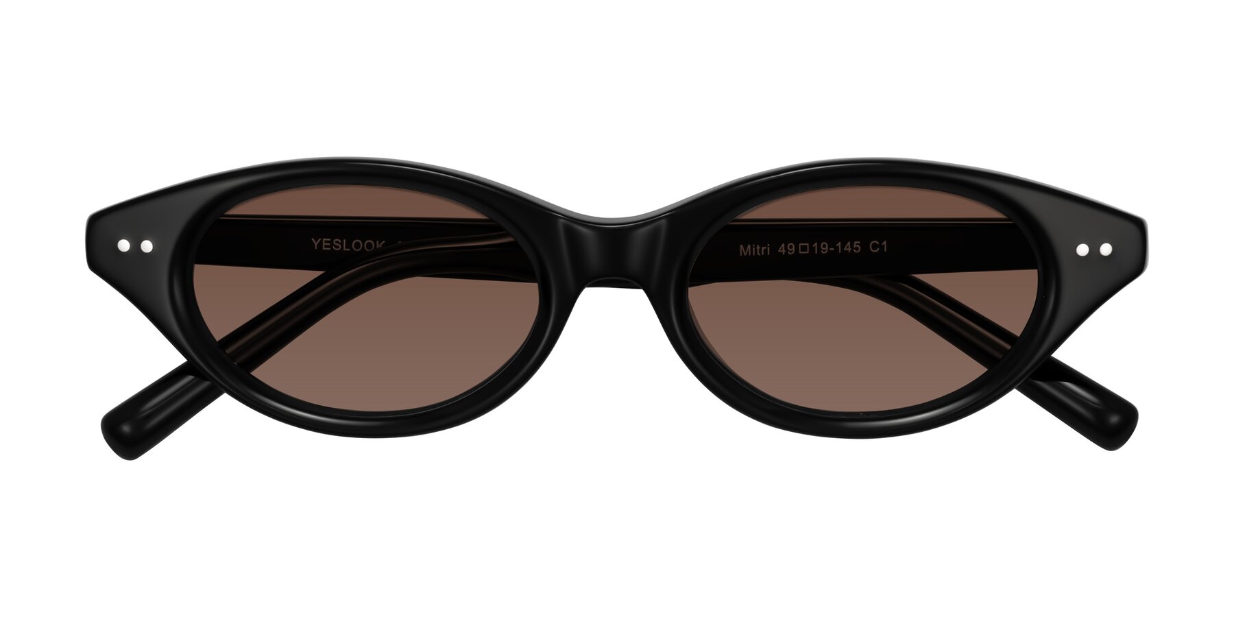 Folded Front of Mitri in Black with Brown Tinted Lenses