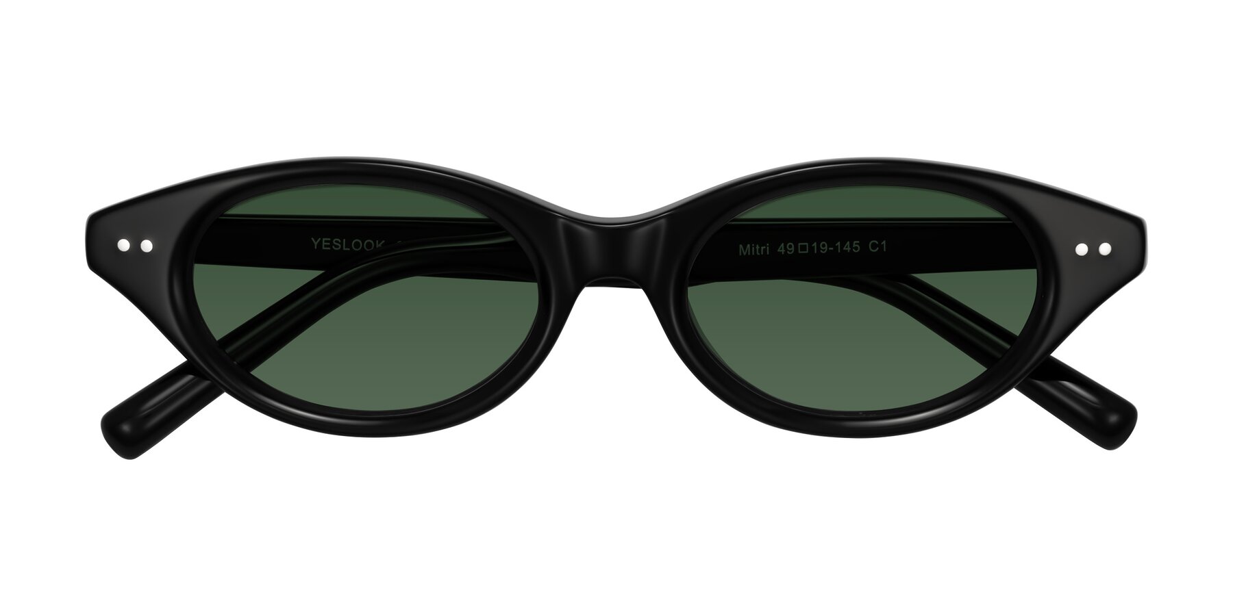 Folded Front of Mitri in Black with Green Tinted Lenses
