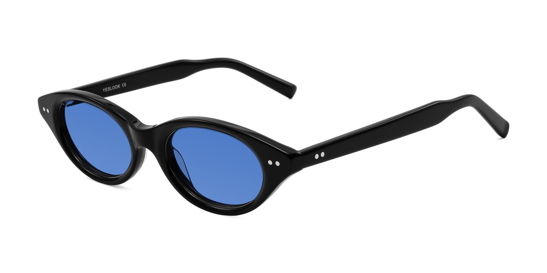 Angle of Mitri in Black with Blue Tinted Lenses
