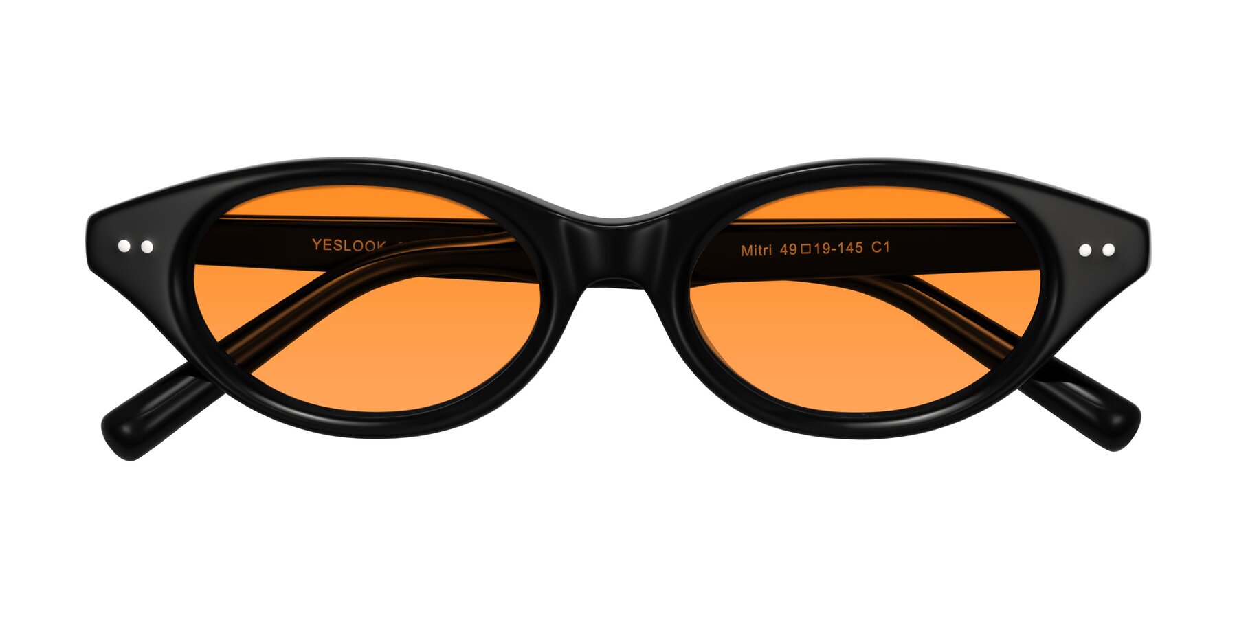 Folded Front of Mitri in Black with Orange Tinted Lenses