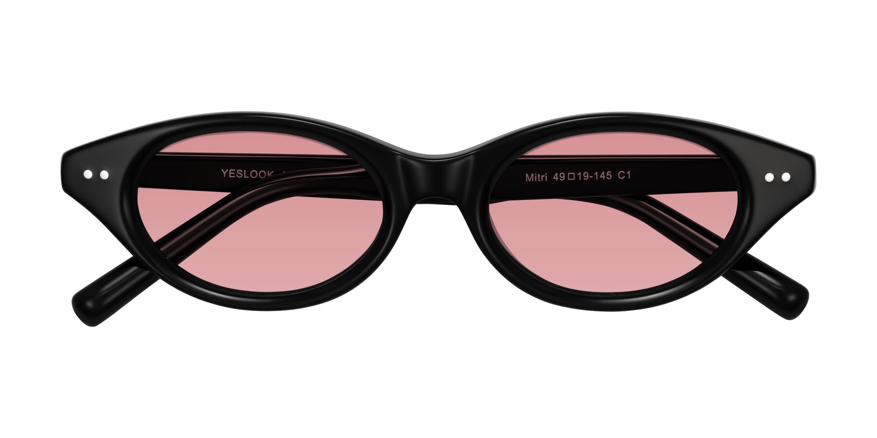 Folded Front of Mitri in Black with Medium Garnet Tinted Lenses