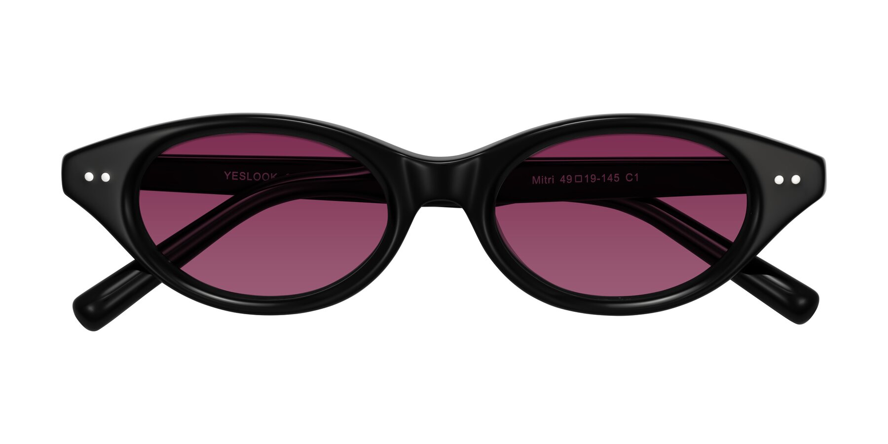 Folded Front of Mitri in Black with Wine Tinted Lenses