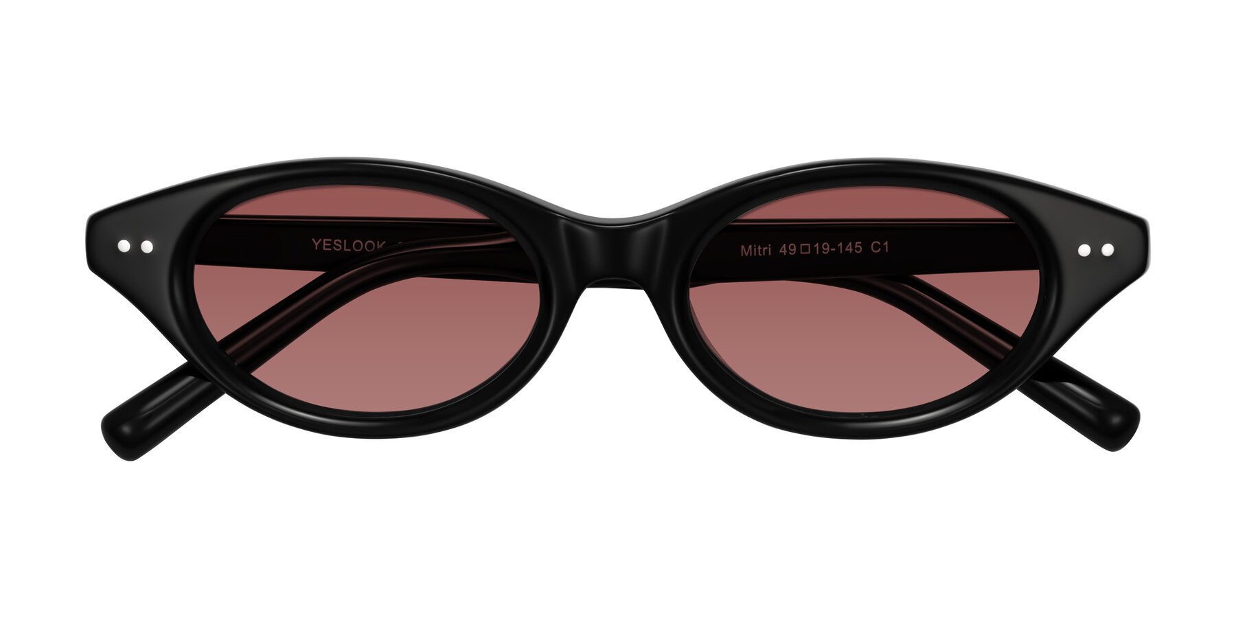 Folded Front of Mitri in Black with Garnet Tinted Lenses