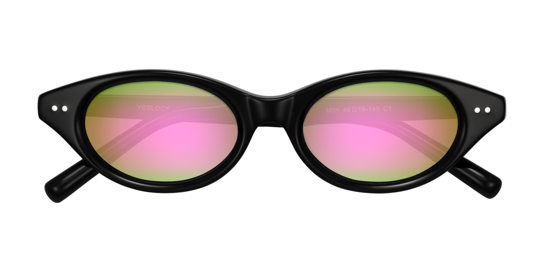 Folded Front of Mitri in Black with Pink Mirrored Lenses