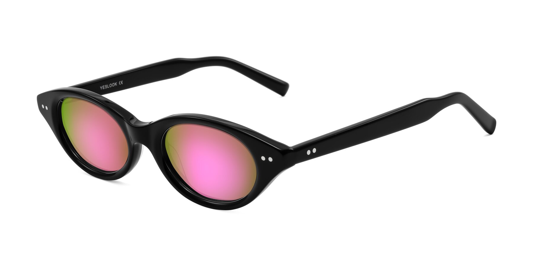 Angle of Mitri in Black with Pink Mirrored Lenses