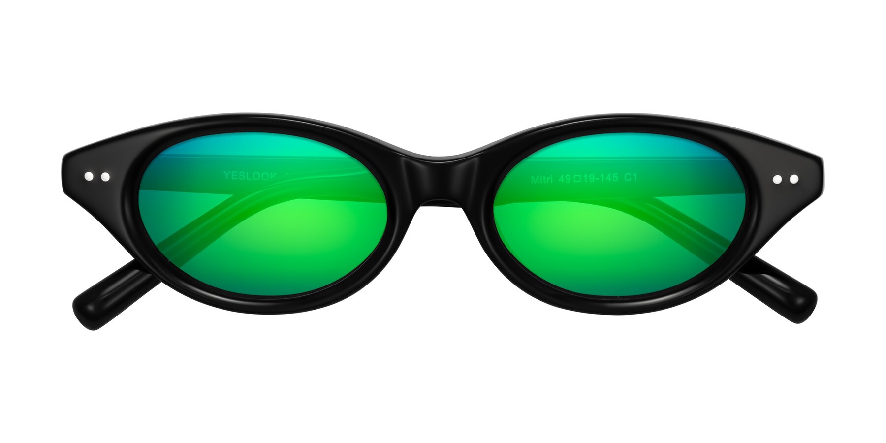 Folded Front of Mitri in Black with Green Mirrored Lenses