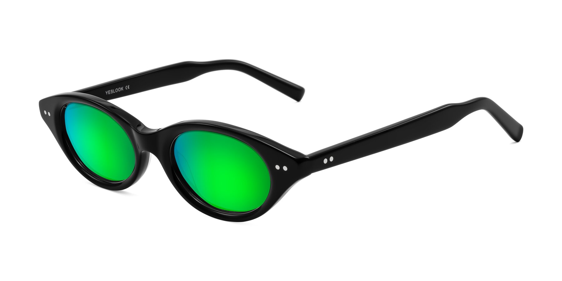 Angle of Mitri in Black with Green Mirrored Lenses