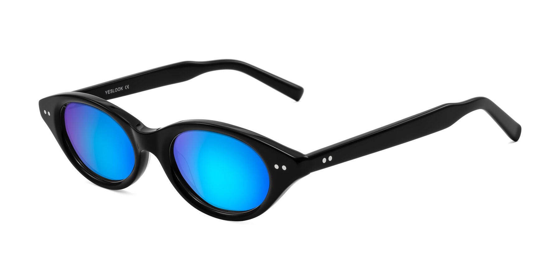 Angle of Mitri in Black with Blue Mirrored Lenses
