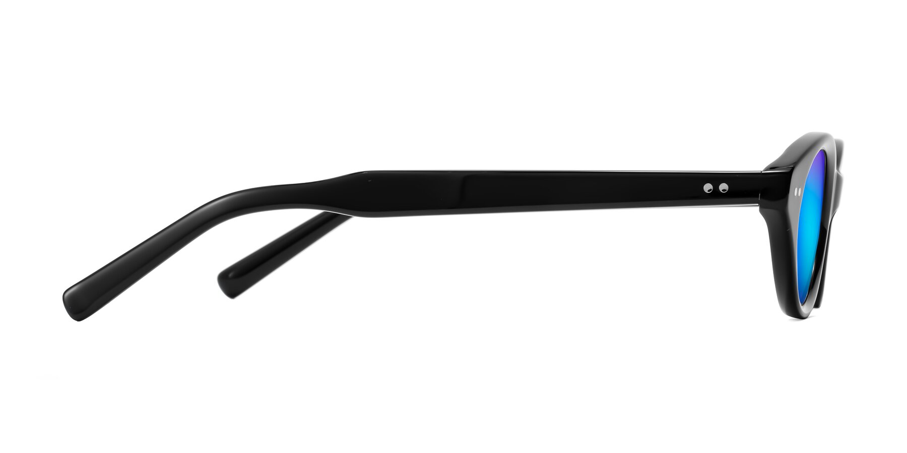 Side of Mitri in Black with Blue Mirrored Lenses