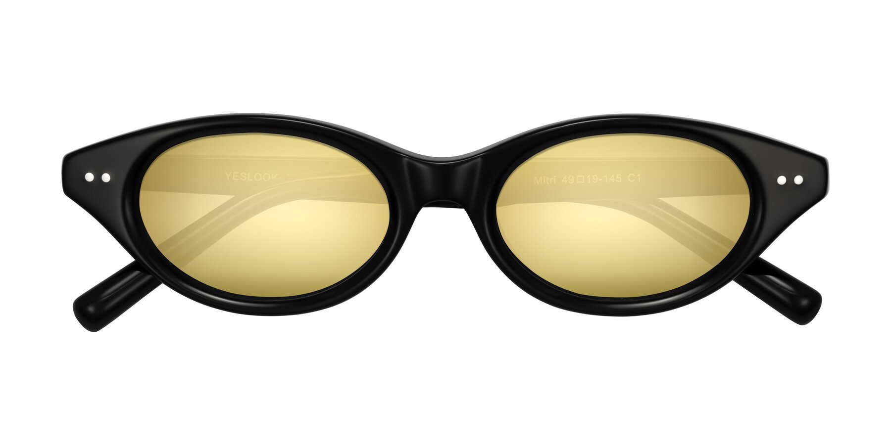 Folded Front of Mitri in Black with Gold Mirrored Lenses