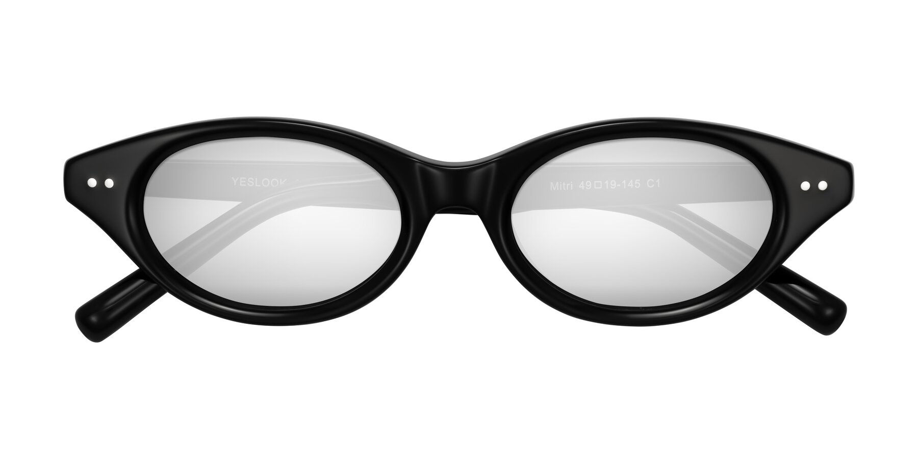 Folded Front of Mitri in Black with Silver Mirrored Lenses
