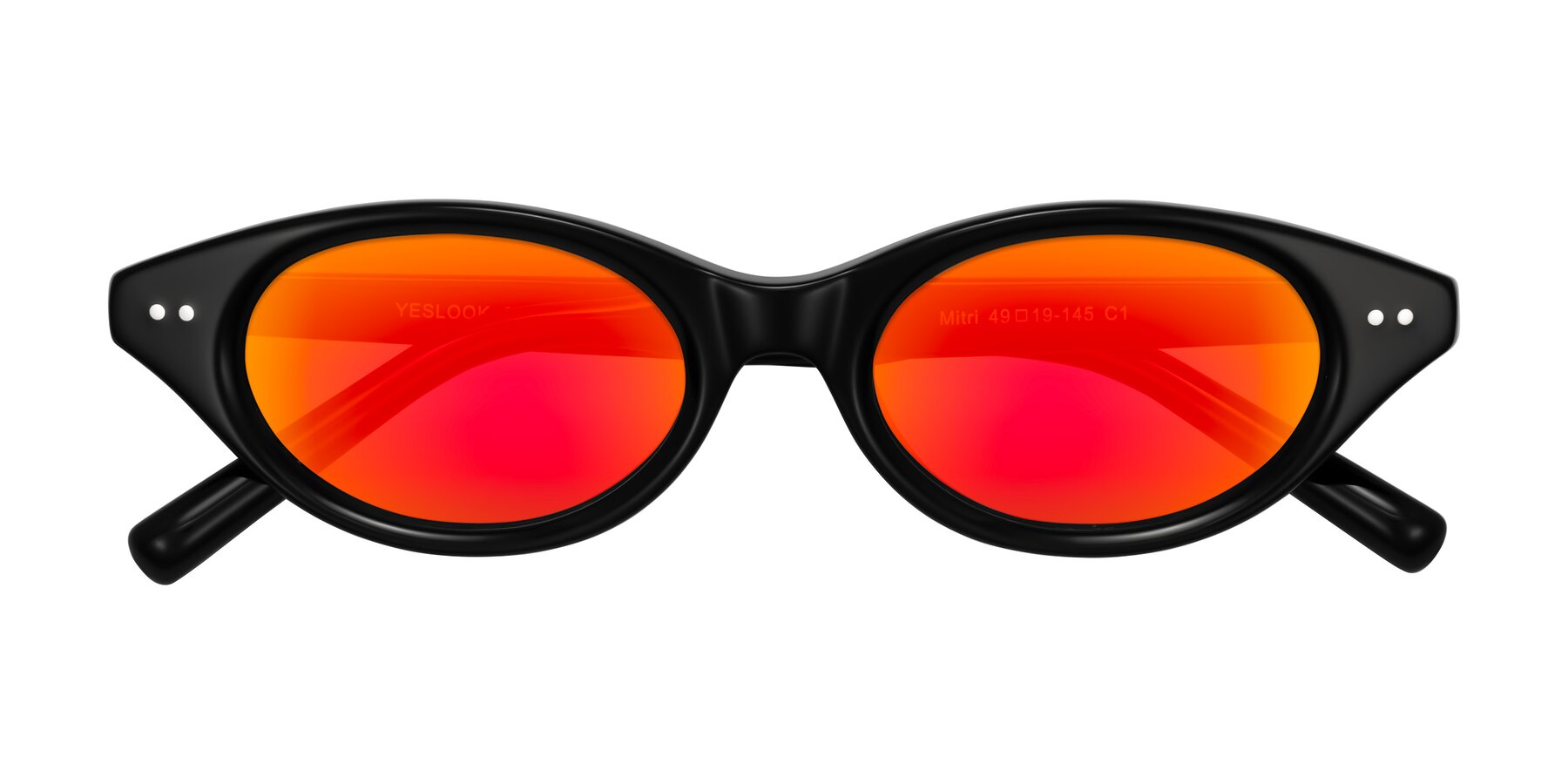 Folded Front of Mitri in Black with Red Gold Mirrored Lenses