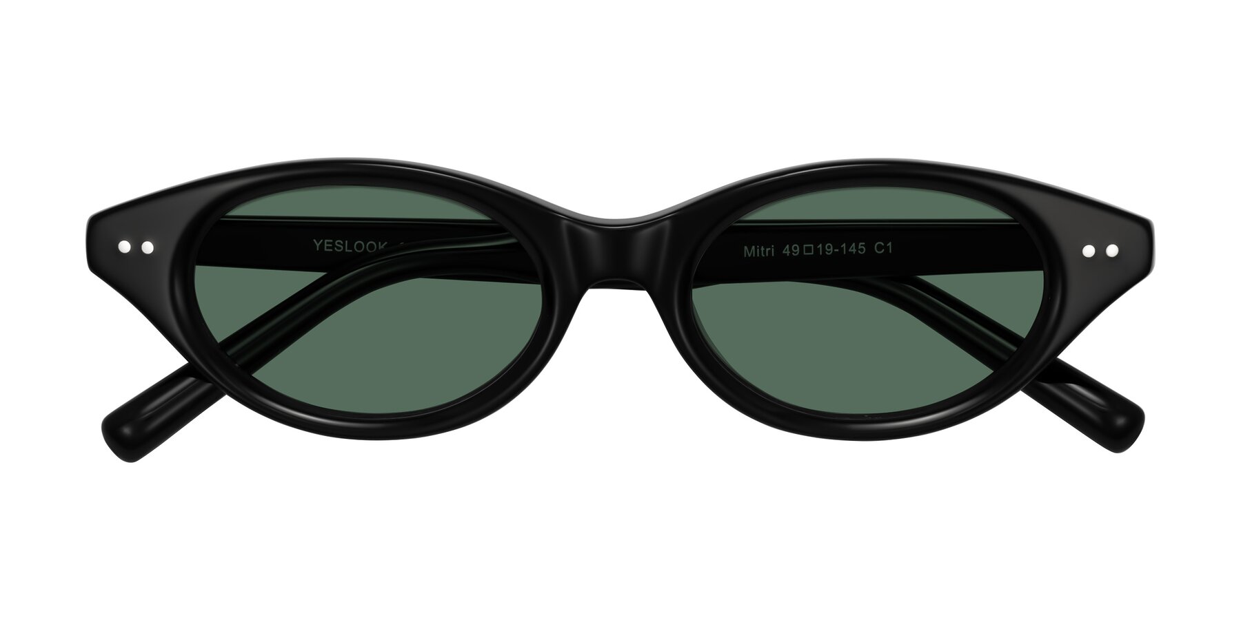Folded Front of Mitri in Black with Green Polarized Lenses