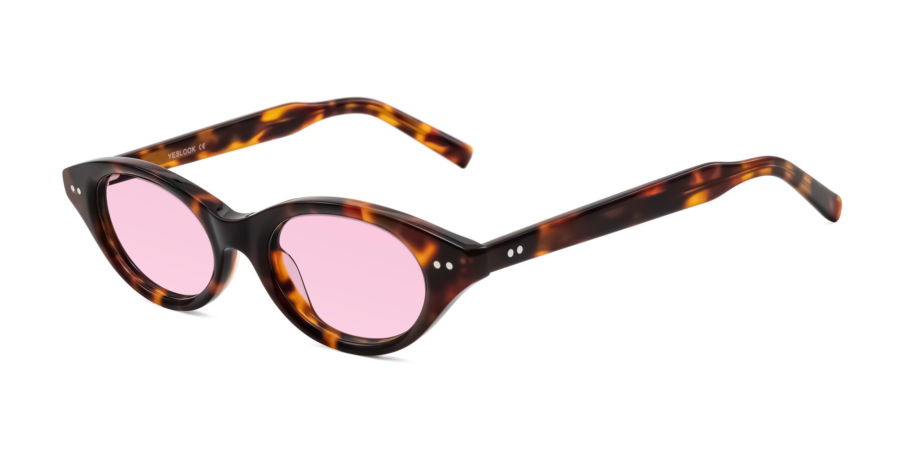 Angle of Mitri in Tortoise with Light Pink Tinted Lenses